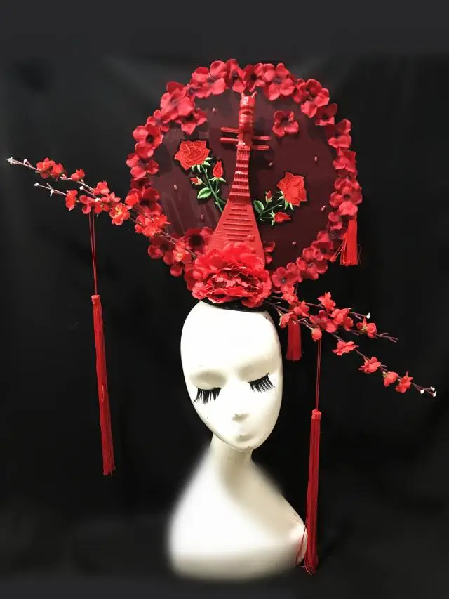Китайский красный пользовательский подиум модель игра головной убор Макияж Стиль головной убор аксессуары для волос