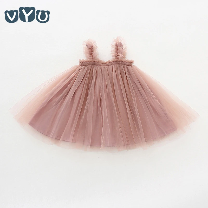

VYU Girls Dress Kids Dresses For Girls 2018 Summer New Girls Strap Mesh Lace Dress Elegant Vestido Baby Girls Wedding Dress