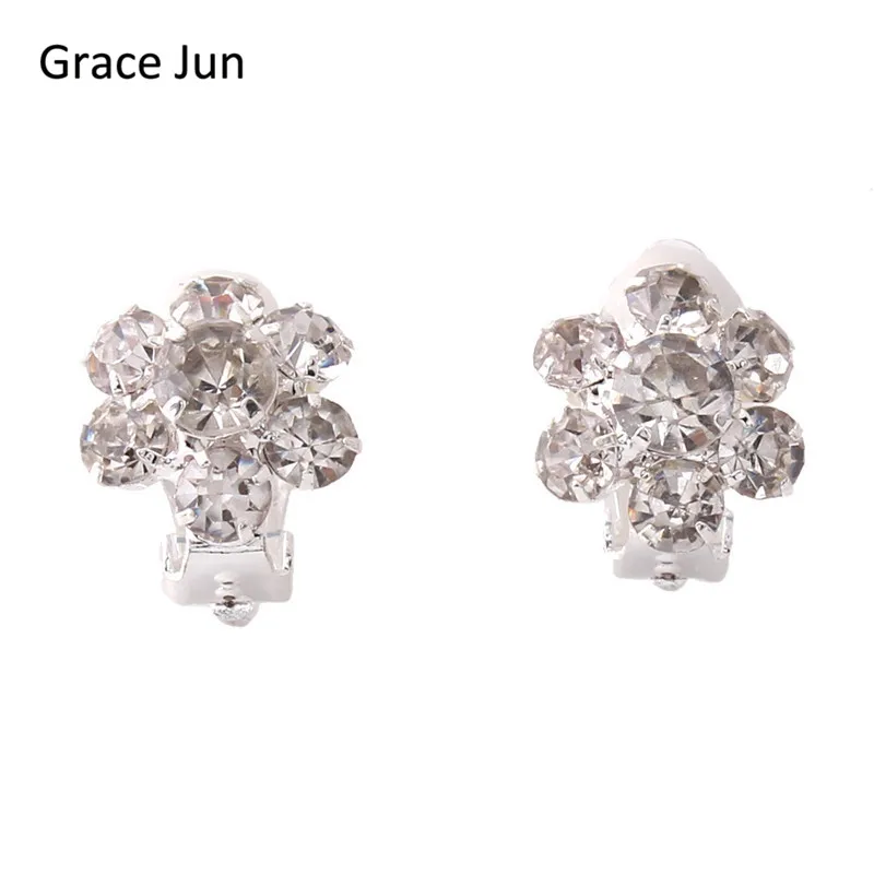 

Grace Jun 2017 New Arrival Full Rhinestone Round Flower Clip on Earring No Pierced for Women Party Charm Fine Jewelry Bijouterie