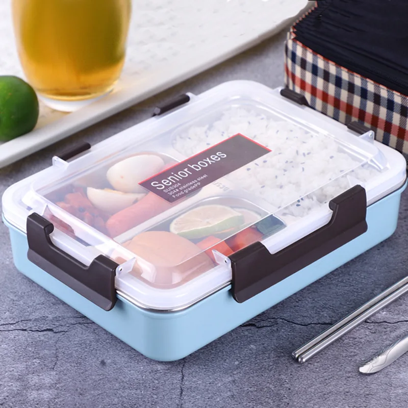 

High Quality Rectangular 304 Stainless Steel Insulation Lunch Box Students with Lid Canteen Sub-Grid Eat Box Gift Custom Big