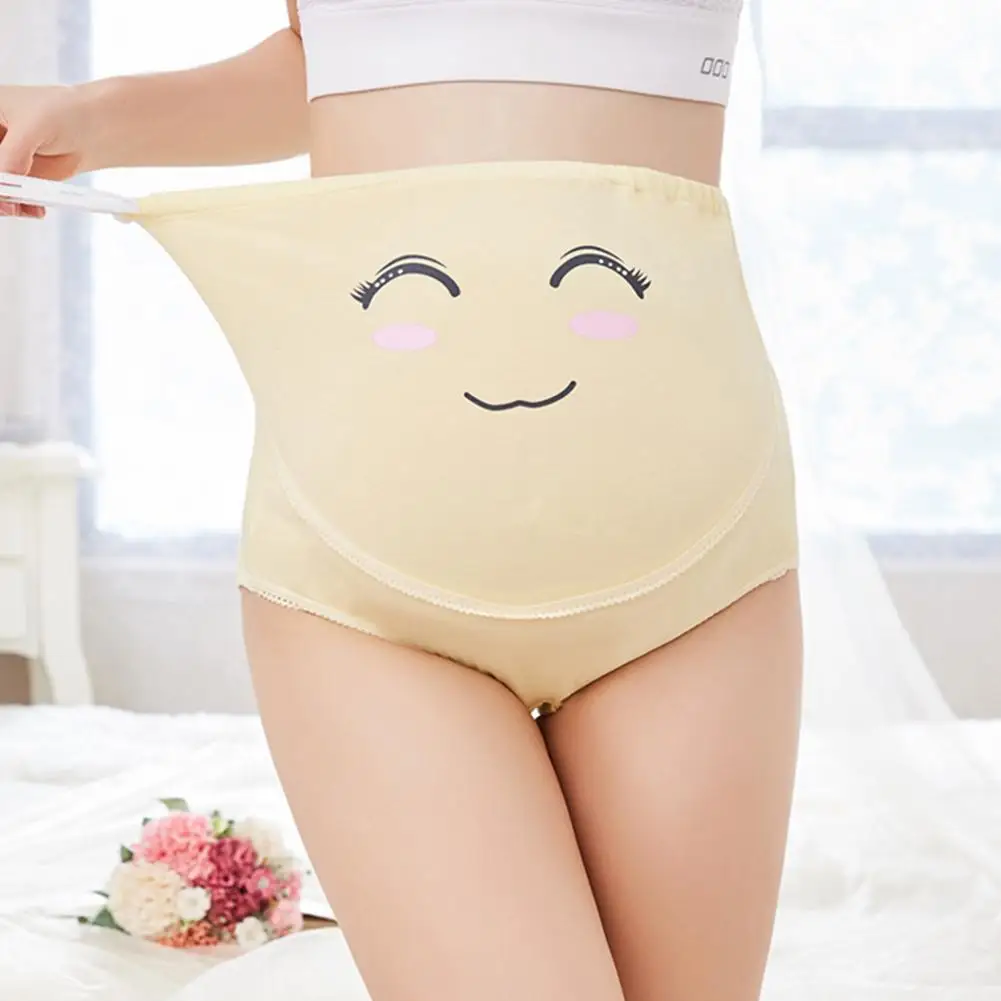 High Waist Belly Support Pregnant Women Underwear Cartoon Face Pattern Panties Breathable Cotton Adjustable Maternity Underwear