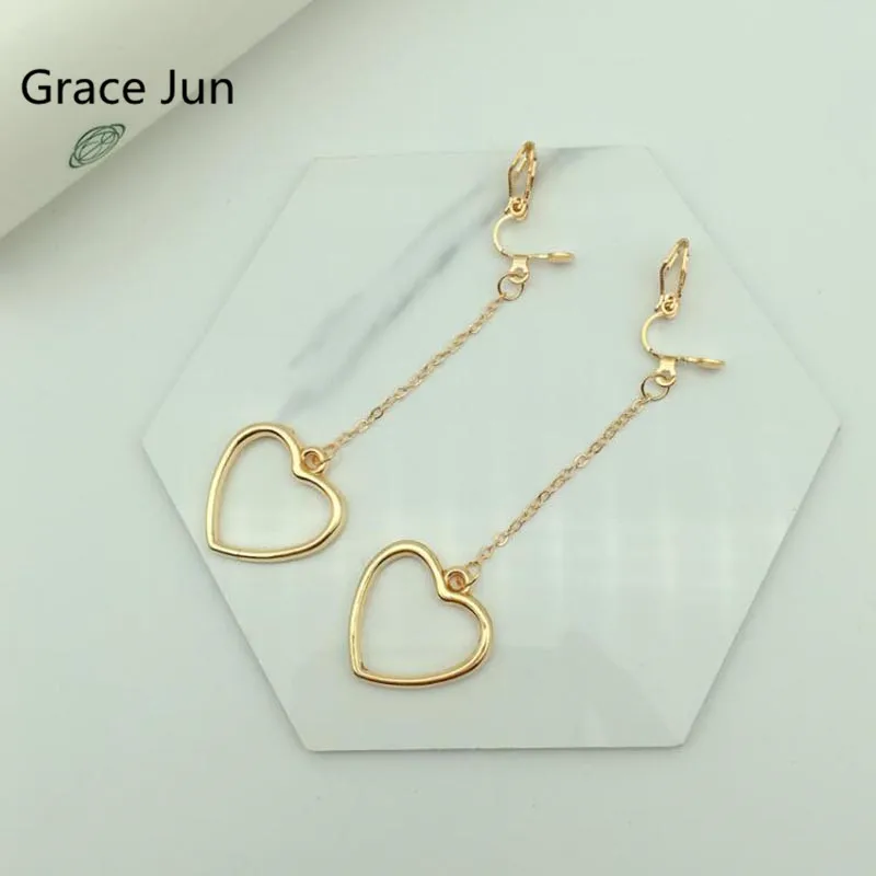 

8 Colors Available Long Style Heart Star Round Triangle Clip on Earrings No Pierced for Women Charm Earrings Needn't Ear Hole
