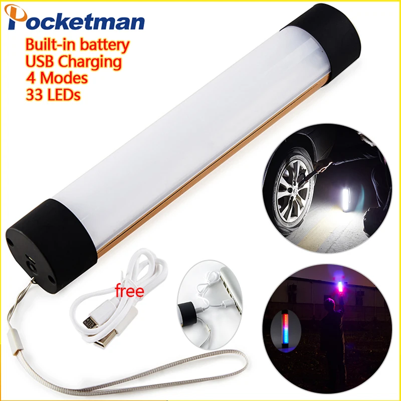 

USB Rechargeable Emergency discolored led Tube, Built-in battery 4 Modes 2000LM light Outdoor Portable LED Camping Lamp Torches
