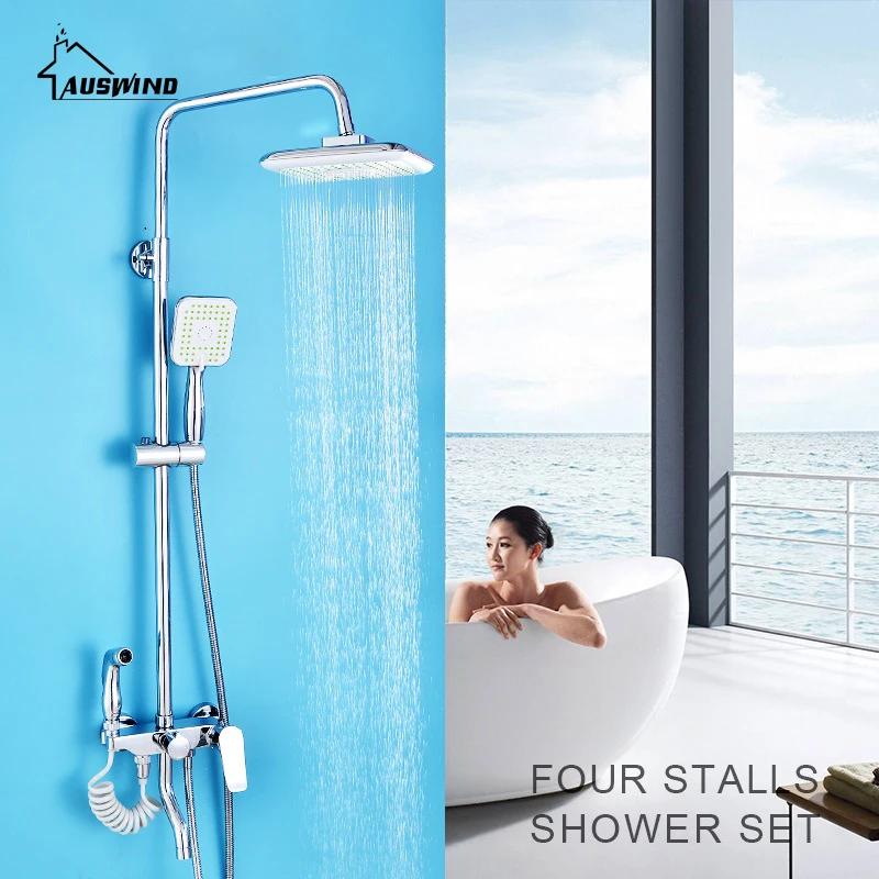 Shower Faucet Multifunction Brass Bathroom Rainfall Shower Faucet Set