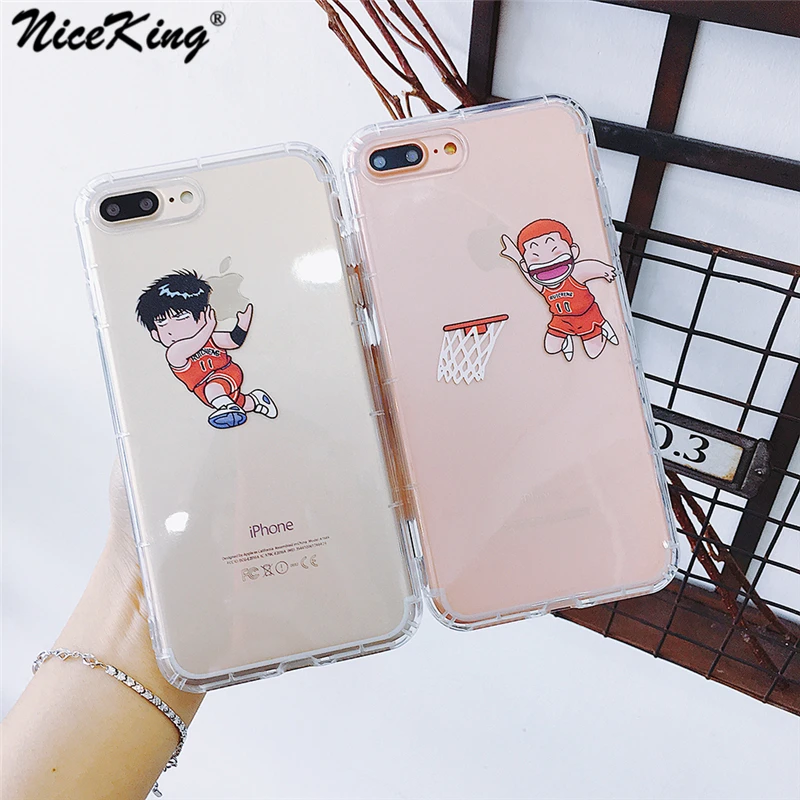 

Niceking Cartoon Slam Dunk Anime Phone Case For iPhone X XR XS MAX 6 6s 7 8 Plus Case Airbag Transparent Soft TPU Cover Coque