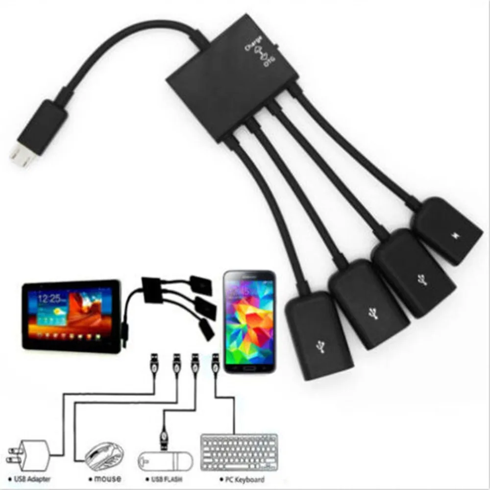 4 в 1 USB 2,0 концентратор 4 порта к Micro USB OTG концентратор разветвитель Хост удлинитель адаптер кабель для Android телефон планшет ПК