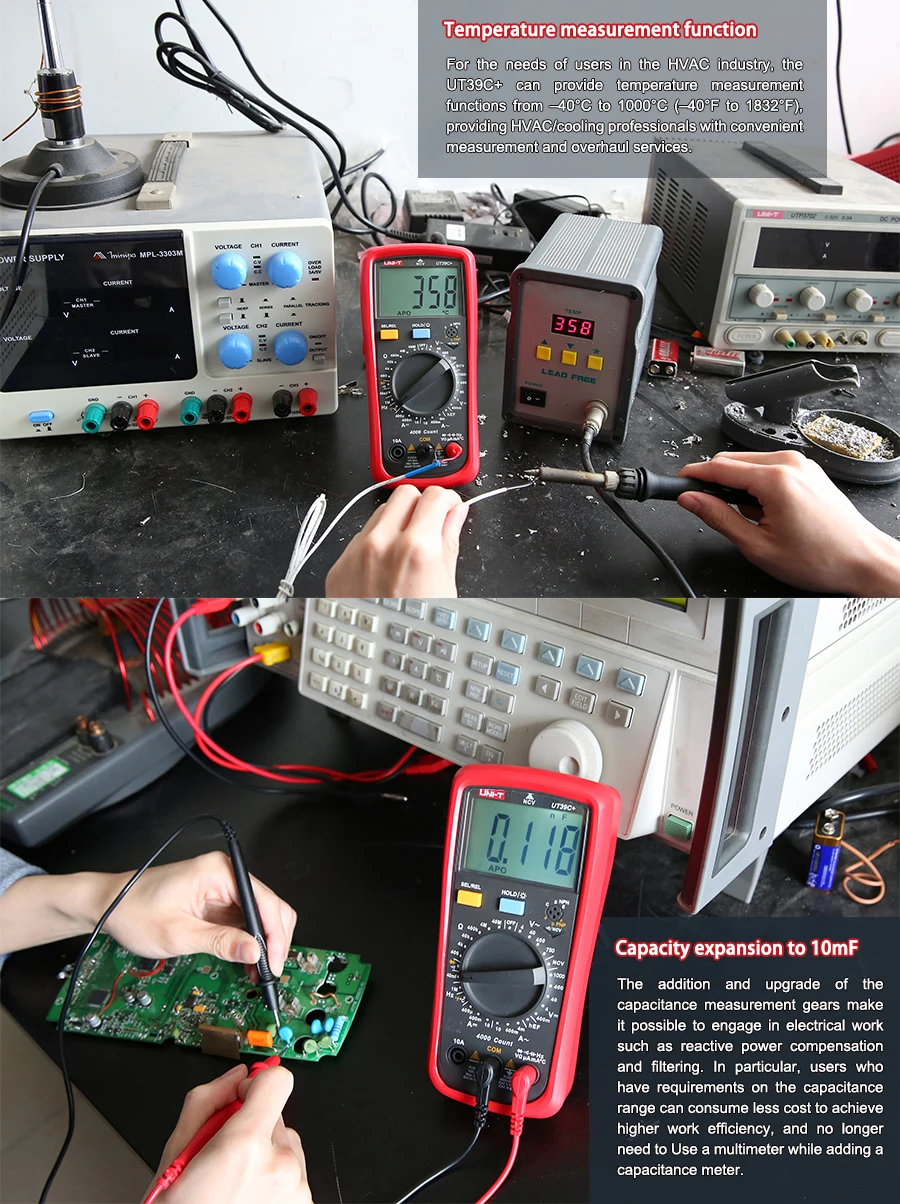 UNI-T UT39A + цифровой мультиметр Авто измеритель дальности обновлен от UT39A/UT39C AC DC/Ом/Temp/частота HFE/Тест НТС