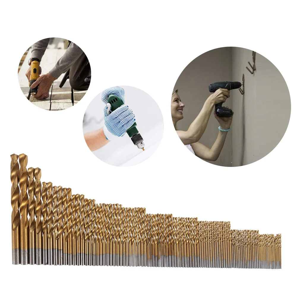 

99PCS HSS Twist Drill Bits Set 1.5-10mm Titanium Coated Surface 118 Degree For Drilling Metal Iron Box packing