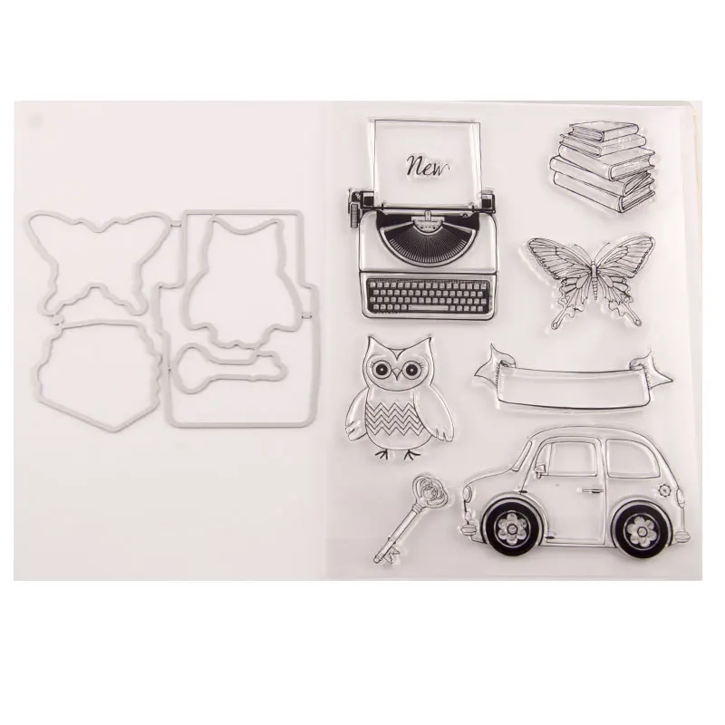 

Owl/Typewriter/Car New Clear Stamp and Metal Cutting Dies Seal for DIY Scrapbooking photo album Card Making Decoration Supplies