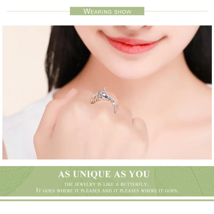 WOSTU Hot Sale 925 Sterling Silver Fashion Licorne Enamel Open Finger Ring For Women Wedding Engagement Silver Jewelry CQR410