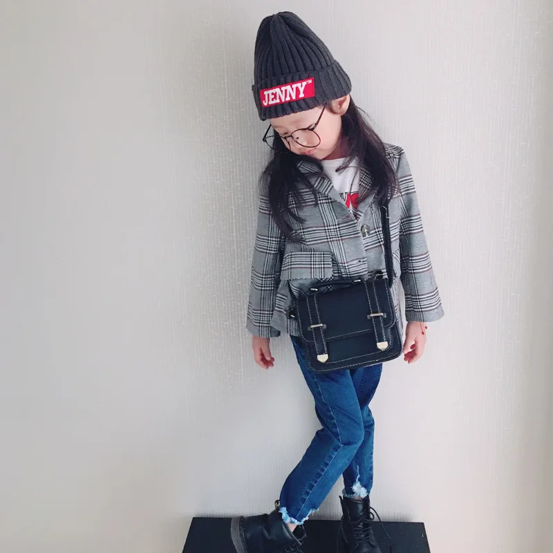 Vintage Korea Baby Girl Boys Blazer Jackets Classic Plaid Coat Outerwear jacket for kids girl Casaco Menina Children Clothes (4)