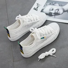 Новые белые парусиновые туфли; сезон весна-лето; Для женщин легкие дышащие Нескользящие кроссовки для бега, ходьбы Удобная походная обувь