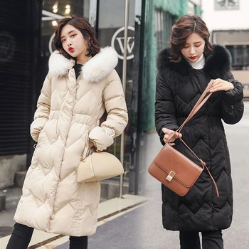 

Brieuces 2018 New Fashion Hooded Larger Fur Collar Women Winter Jackets and Coats Female Cotton Padded Long Parkas Snow Wear