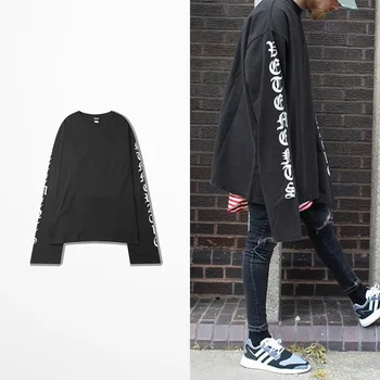 

Justin Bieber Korea Style Retro Hip Hop High Street Dark Long Sleeve T Shirt Loose Shoulder Gothic Letter Print T-shirt Trasher