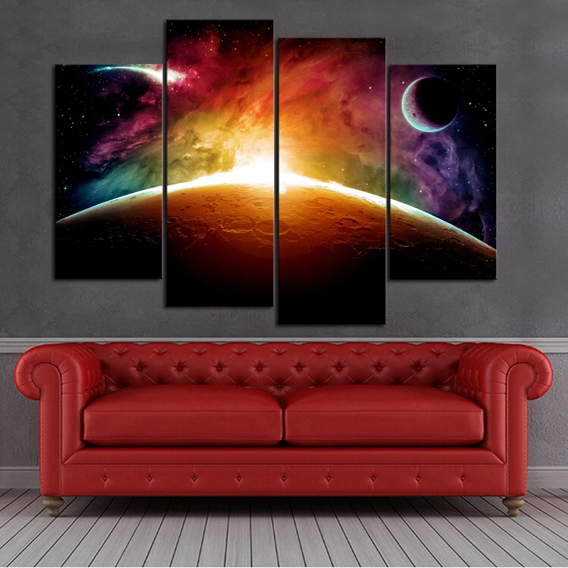 Drop Shipping 4 Pcs/SetThe light on earth Moon Home Wall Decor Canvas Picture Art HD Print Painting On for Living Room | Дом и сад