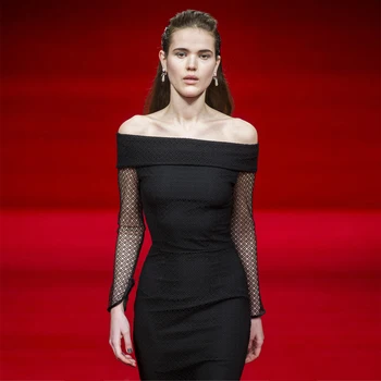 

Newest Fashion Arrival Graceful Black Off Shoulder Women Long Dress With Mesh Design Bandage Cocktail Party Ladies Gown Vestidos