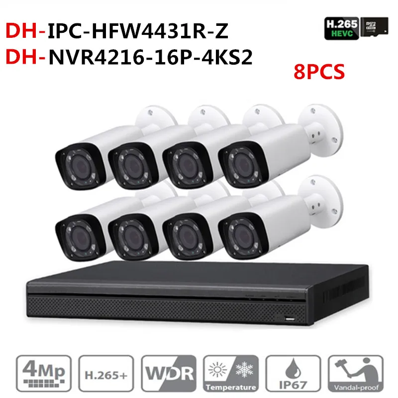 

DH Security CCTV Camera Kit original NVR NVR4216-16P-4KS2 16POE 4K & 8pcs OEM IP Camera Zoom IPC-HFW4431R-Z Surveillance System