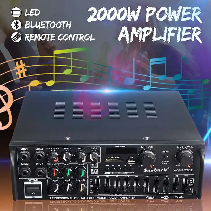 

1200W Home Amplifiers Audio bluetooth Amplifier Subwoofer Amplifier Home Theater Sound System Mini Amplifier Professional