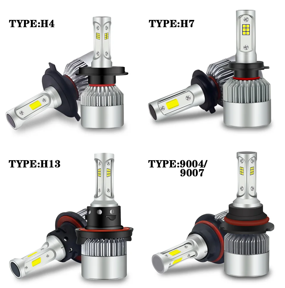 Kafulee фар автомобиля H7 светодиодный H4 H8 H11 H1 H3 H13 HB3 HB4 9005 9006 9007 S2 COB CSP 12 V 24 V 6000 K 72 W фары для 2PSC Автоматическая лампочка свет