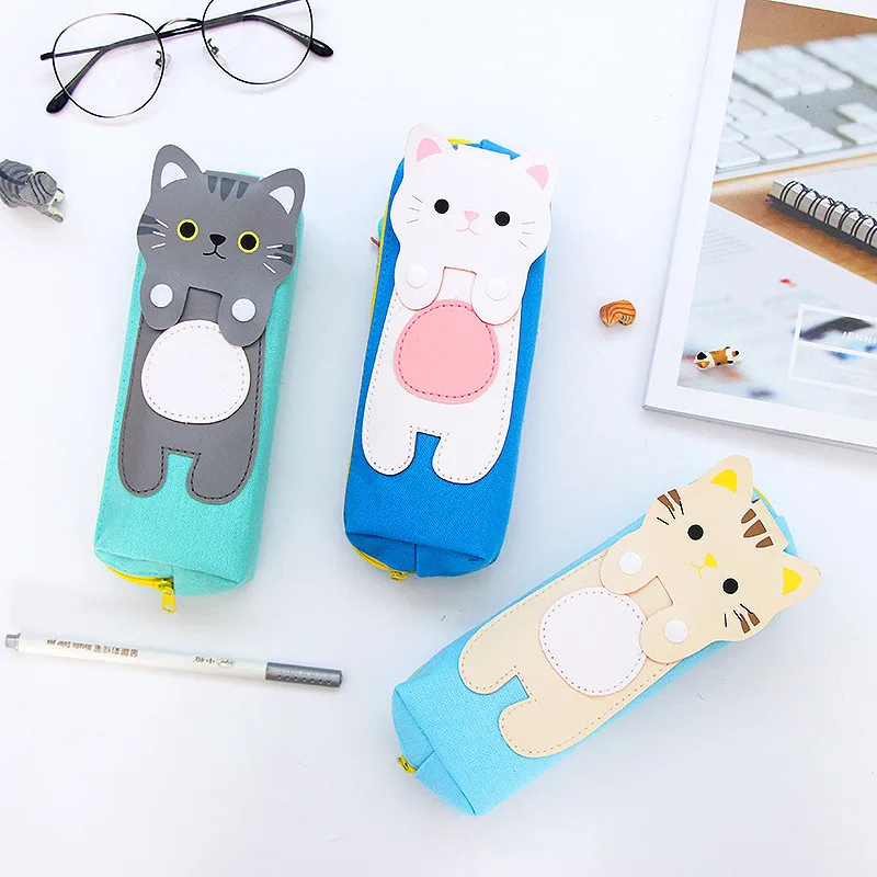 

New Creative Cute Cat With Cartoon Canvas Pencil Case Kawaii Canvas Pencil Bag Student Gift Papelaria Stationery School Supplies