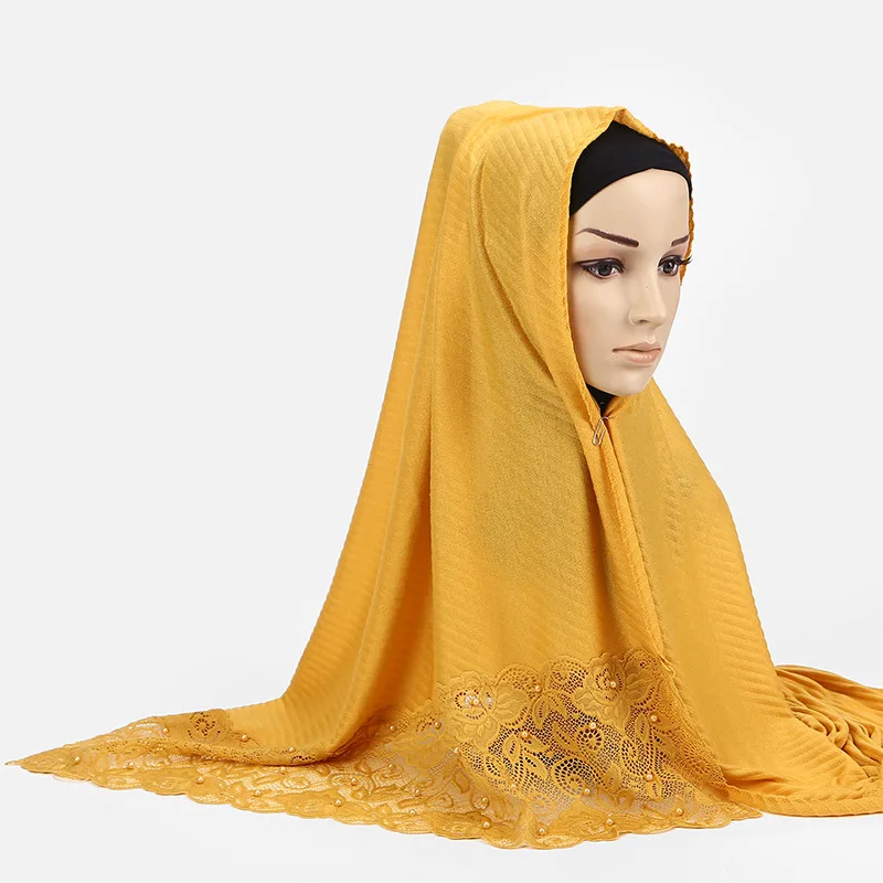 

Winter Muslim Lace Hijabs Scarf Modal Cotton Turban Shawl Plain hoofddoek Wrap Head Scarf 70x200cm
