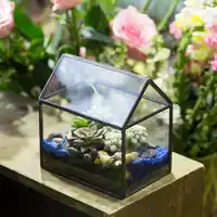 Geometric Black Copper House Shape Small Terrarium Planter Flower Pot Vase Succulent Plant Garden Decoration Glass Terrarium