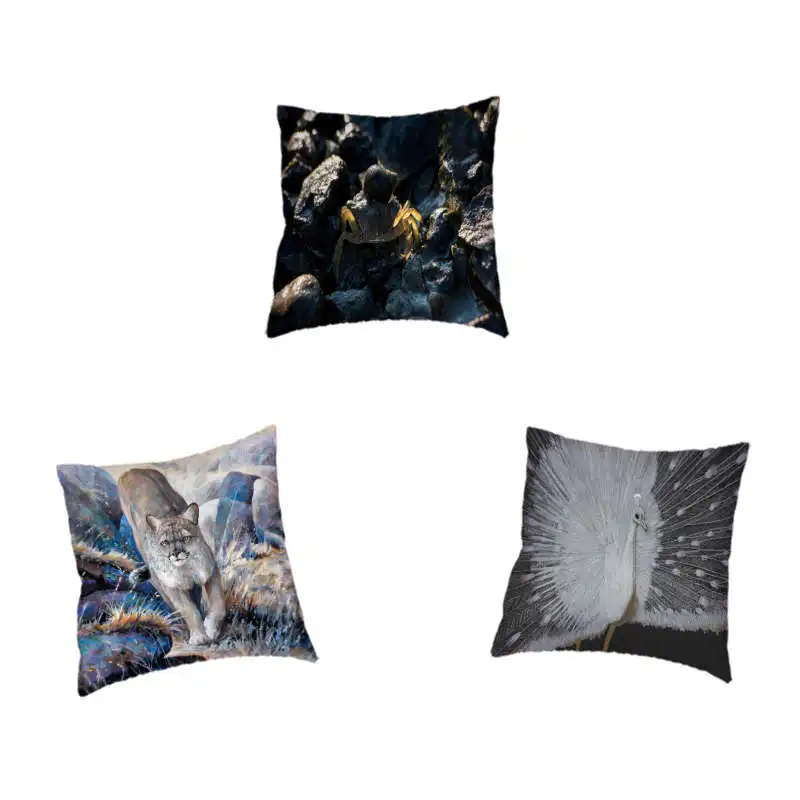 Beautiful Nature Animal Plant Throw Pillowcase Dog Cat Flamingo Bird Peacock Parrot Fish Pattern Peach Skin Cushion Cover | Дом и сад
