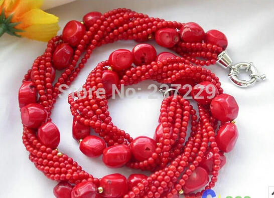 

DD Wholesale XSZ2014 ^^8row 18" 14mm NATUREL RED CORAL massive BEAD NECKLACE