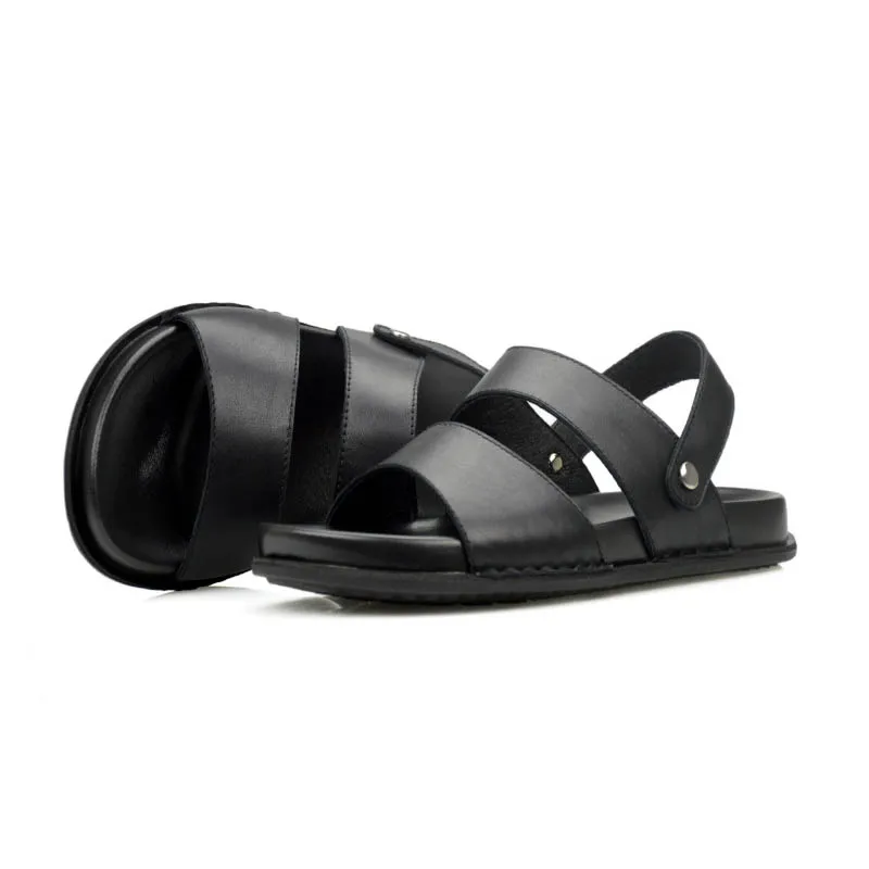 2019 Sandália Homens De Moda Alta Masculinos Tamanho Fivela Genuíno Nova Praia Grosso Couro Grande Casuais Deslizamento Inferior Em Qualidade Sapatos Black Plana rxqtrvA