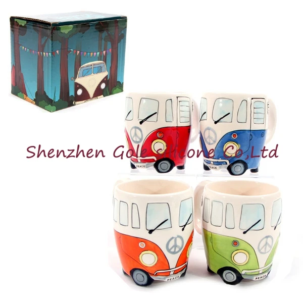 

Free Shipping 2pcs/lot F1 Camper Van Adventures! Retro Car Mug Ceramic Hippie Coffee Mug with Gift Box