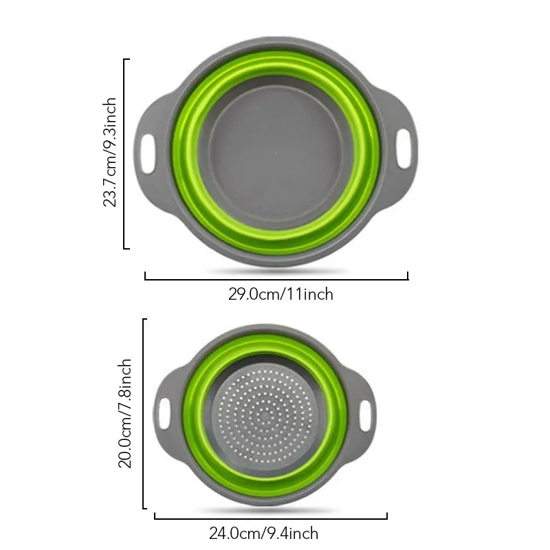 Myvit складной силиконовый дуршлаг и складная корзина для мытья фруктов и овощей микро-перфорированный фильтр и твердая корзина - Цвет: Green 2