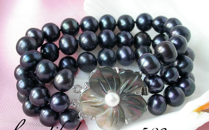 

Free shipping z1849 3strands 11mm round Tahitian black freshwater pearl bracelet shell @^Noble style Natural Fine jewe