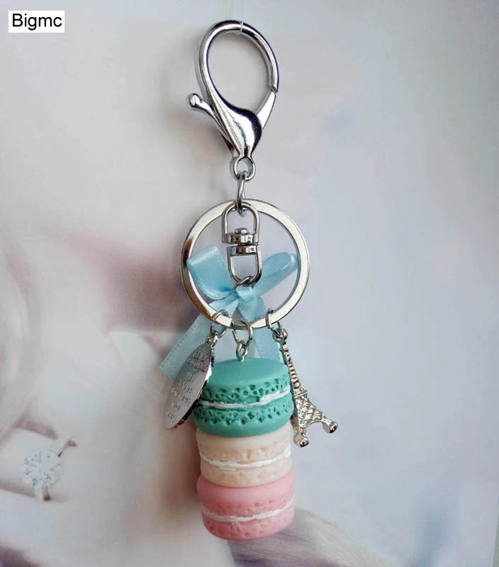 Silver Feamos Macarons Key Ring Cake Keychains for Bag Decoration Gift for Girls Women 