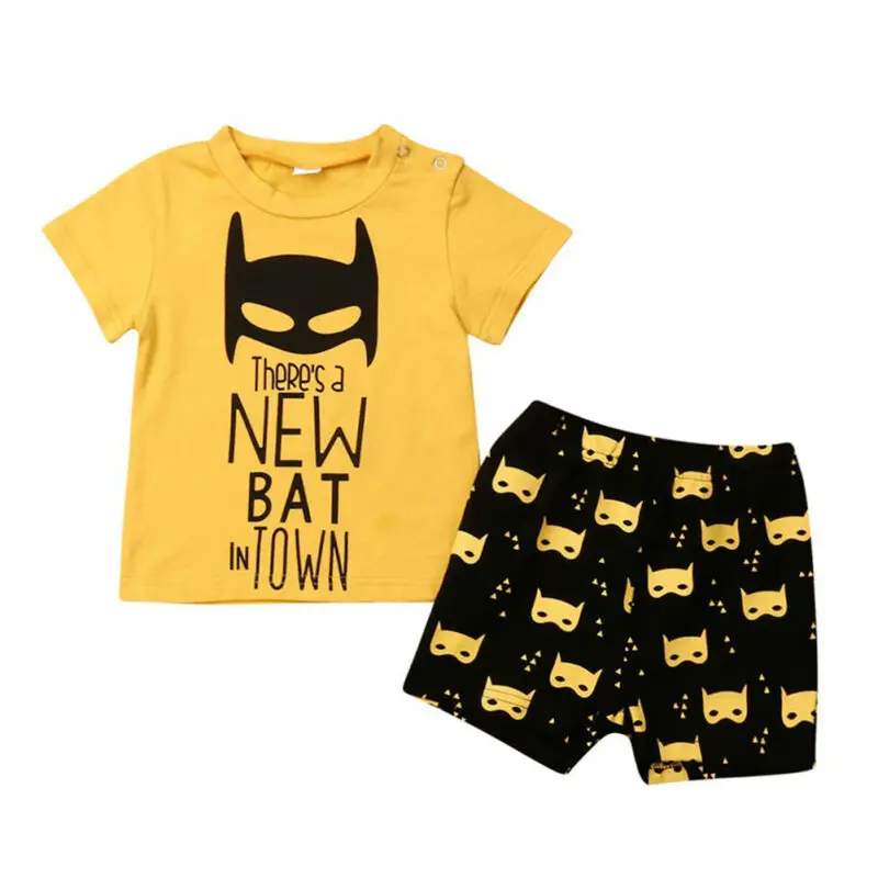 Pudcoco Summer Batman Newborn Kids Baby Boy Tops Short Sleeves Cartoon T-shirt Short Pants 2Pcs Outfit Set Clothes 0-3Years