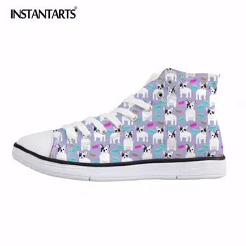 

INSTANTARTS French Bulldog Print Women's Canvas Shoes Fashion Lace-up Vulcanize Shoes for Girls Students Summer Sneakers Ladies