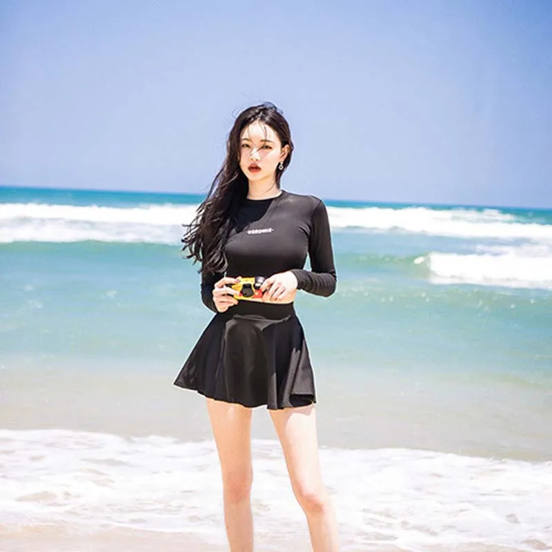 

Bikini 2019 New Women Sexy Swimsuit Two Pieces Korean Style Long Sleeves Beach Clothes Female Bathing Suit Swimwear