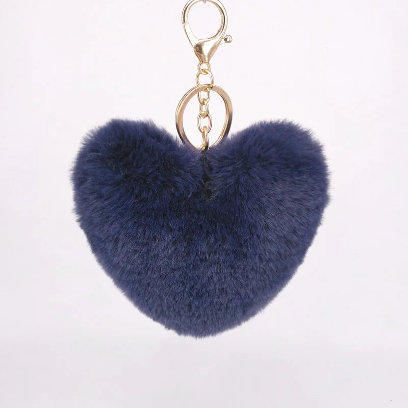 Сердце брелок-помпон радужные плюшевые шарики брелки декоративная подвеска для женщин сумки аксессуары брелоки автомобильные модные брелоки - Цвет: Navy blue