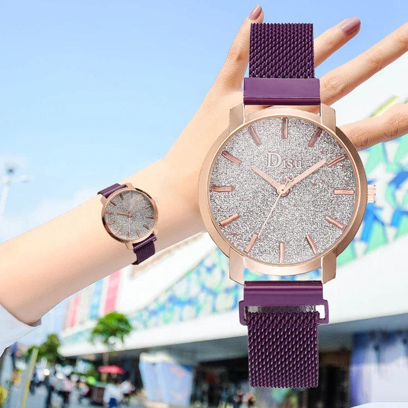 Топ бренд для женщин звездное небо часы Роскошные Алмазные женские кварцевые часы для женщин фиолетовый магнит водонепроницаемые