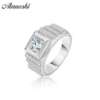

AINOUSHI 925 Sterling Silver Men Wedding Engagement Ring 1 Carat Round Cut Original Male Silver Anniversary Party Ring Jewelry