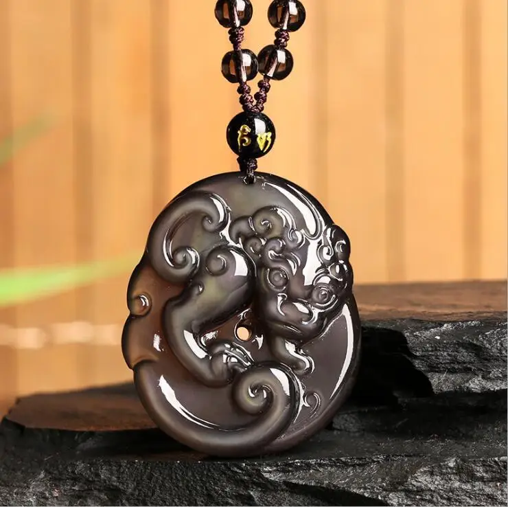 

Beautiful and colorful obsidian carved Chinese dragon pixiu Pendant necklace