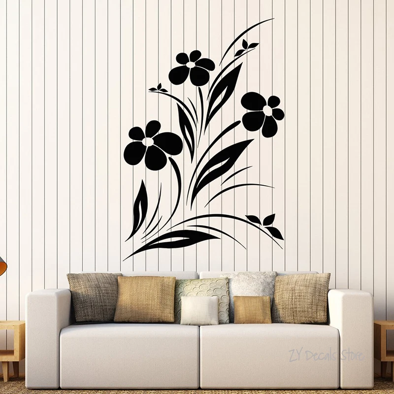 Plant Vinyl Wall Decal Beautiful Flowers Nature Garden Bedroom Design