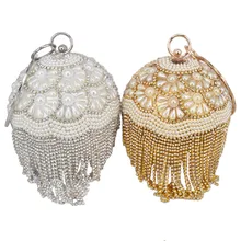 באולינג עיצוב פרל מצמד תיק מעגלי טבעת Wristlets תיק נשים המפלגה ערב תיק קריסטל גדילים כדור נשי ארנק XQ-15(China)