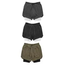 3 в 1 Мужские шорты Компрессионные быстросохнущие шорты встроенные карманные тренировочные двухслойные фитнес