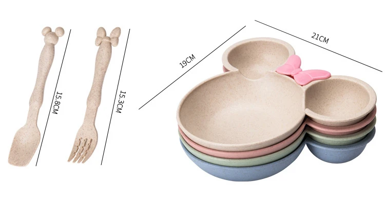 Натуральная Пшеница соломенная чаша детская посуда с рисунком Набор для малышей Дети ужин для кормления тарелка детская тренировочная чаша ложка Вилка