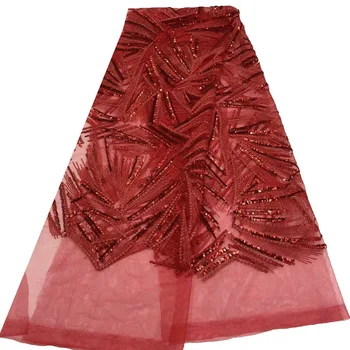 

French Net Lace Fabric 2018 Latest african lace fabric with embroidery mesh tulle red Sequins lace fabric HJ1150-1