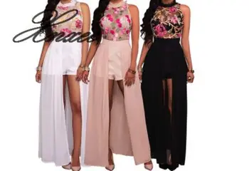 

2020 Sleeveless mesh gauze embroidered waist elastic dress