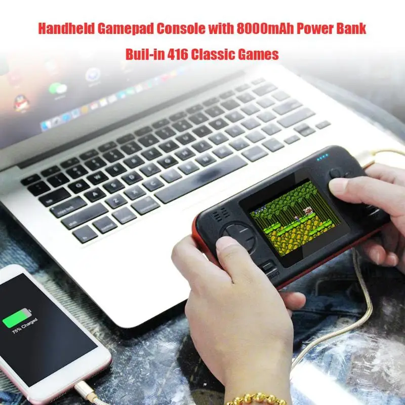 Ceny Buil in 416 klasyczne gry Handheld Gamepad konsola do gier z 8000mAh Power Bank gra bawić się zabawkami dla dzieci dorośli