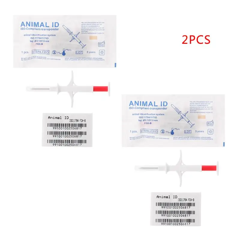 

2 Pcs Pet ID Microchip Syringe 2.12x12 mm ISO11784/5 FDX-B HDX Animal Tag Injector IP67