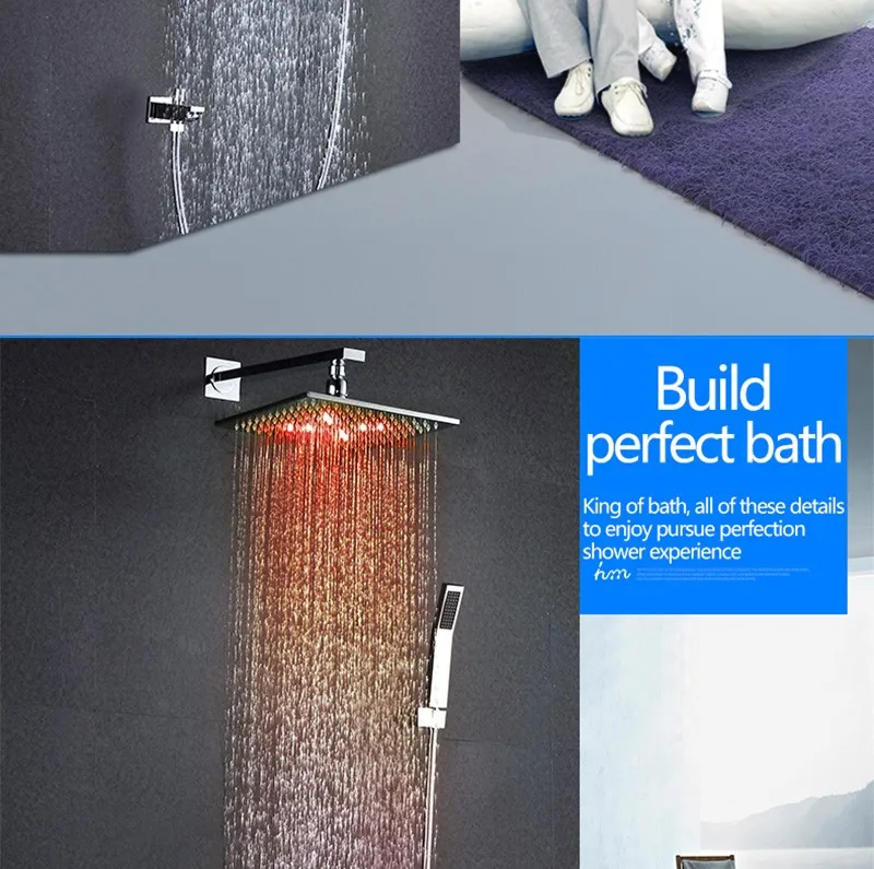 LED Shower Mixer Set Thermostat Faucet Shower Shower Head Powered by Water Square Saving Water Chromed Spout (3)