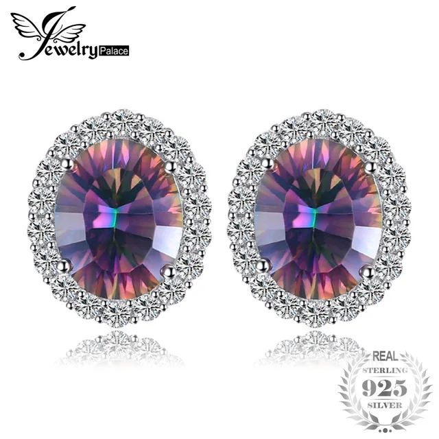 6.6ct Oval Natural Rainbow Fire Mystic Topaz Earrings Stud Genuine Pure 925 Ster 6.6ct Oval Natural Rainbow Fire Mystic Topaz Earrings Stud Genuine Pure 925 Ster